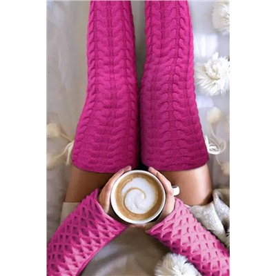 Rose Red Cable Knit Warm Thigh High Stockings