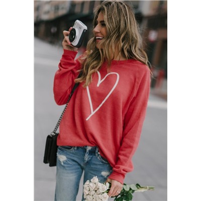 Красный пуловер-свитшот с принтом сердце
