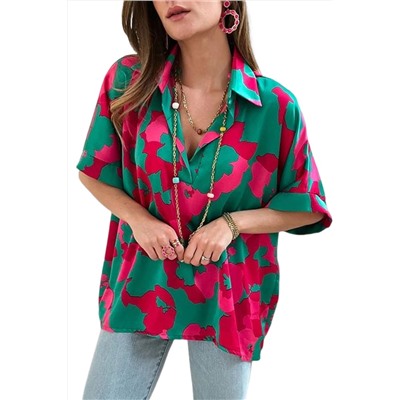 Green Abstract Print V Neck Blouse