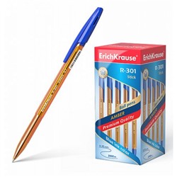 Ручка шариковая R-301 Amber синяя 0.7мм прозрачный оранжевый корпус 31058 Erich Krause