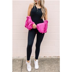 Black High Waist Backless Side Pockets Sports Jumpsuit