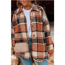 Orange Plaid Print Buttoned Shirt Jacket