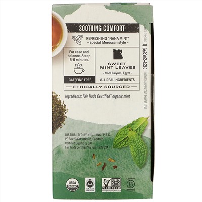 Numi Tea, Organic Herbal Teasan, Moroccan Mint, Caffeine Free, 18 Tea Bags, 1.40 oz (39.6 g)