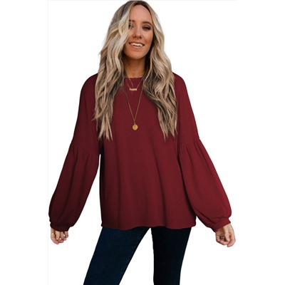 Faux Knit Jacquard Puffy Long Sleeve Top