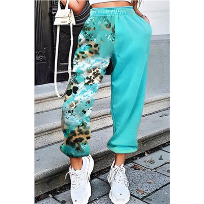 Light Blue Contrast Leopard Tie-dye Print Jogger Pants