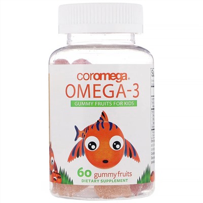 Coromega, Омега-3, фруктовые жевательные конфеты для детей, 60 жевательных конфет