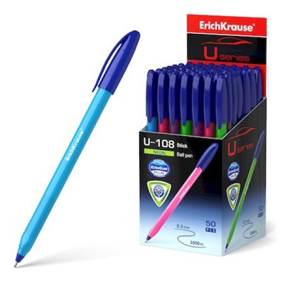 Ручка шариковая U-108 Neon Stick Ultra Glide Technology синяя 1.0мм 58092 ErichKrause
