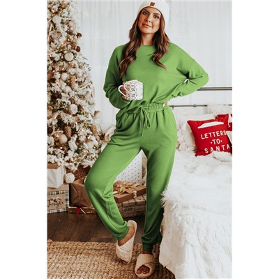 Spinach Green Long Sleeve Pullover and Jogger Pants Lounge Set