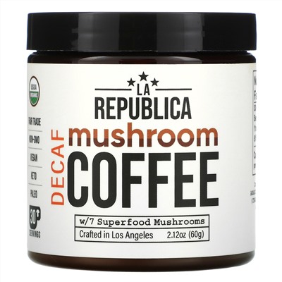 LA Republica, Mushroom Coffee W/ 7 Superfood Mushrooms, Decaf, 2.12 oz (60 g)