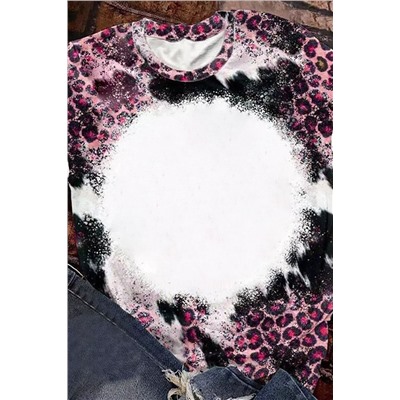 Pink Leopard Dyed Print Bleached Blank Tee