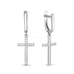 Серьги Кресты из серебра с фианитами родированные