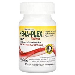 NaturesPlus, Hema-Plex, железо с незаменимыми питательными веществами для здоровых эритроцитов, 30 таблеток с медленным высвобождением