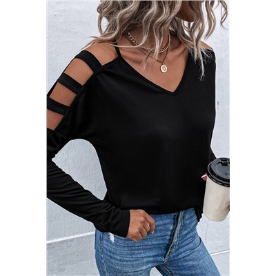 Black Cold Shoulder Cut out Long Sleeve Top