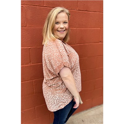 Pink Plus Size Ombre Glitter Leopard T-shirt