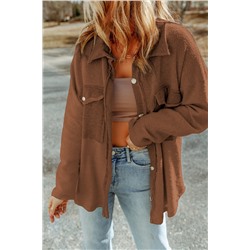 Brown Contrast Flap Pockets Relaxed Shacket