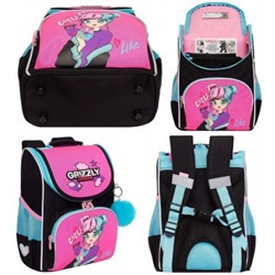 Рюкзак 1-4 класс школьный RAm-484-6/1 "Девочка аниме" черный - розовый 25х33х13 см + сумка для сменной обуви GRIZZLY