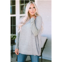 Gray Exposed Seam Patchwork Long Sleeve Top
