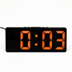 Часы - будильник электронные настольные с термометром, календарем, 15 х 6.3 см, ААА, USB