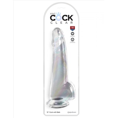 Прозрачный фаллоимитатор с мошонкой на присоске 10’’ Cock with Balls - 27,9 см.
