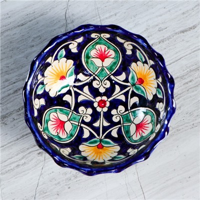 Конфетница Риштанская Керамика "Цветы", 13 см, синяя