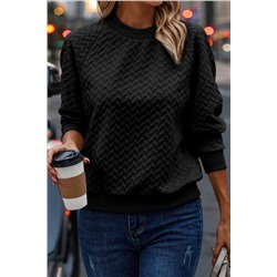 Black Solid Textured Raglan Sleeve Pullover Sweatshirt