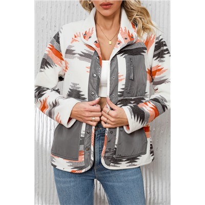 Multicolour Aztec Fleece Patchwork Snap Button Jacket