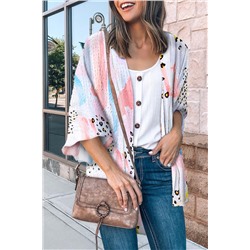 Multicolor Floral Print Open Front Bell Sleeve kimono