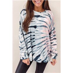 Sky Blue Tie-Dye Crewneck Long Sleeve Shift Pullover