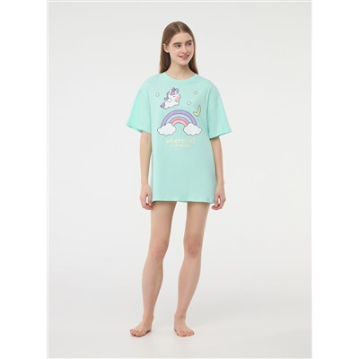 Свободная футболка с принтом единорога Цвет морской волны
