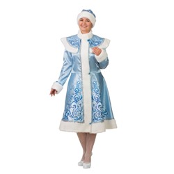 Карнавальный костюм «Снегурочка», сатин, шуба с аппликацией, шапка, цвет голубой, р. 50-52