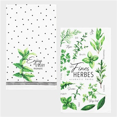 Набор кухонных полотенец Доляна Fines herbes, 35х60см-2шт, 100% хлопок