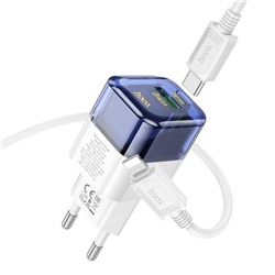 Адаптер Сетевой с кабелем Hoco C131a (повр.уп) USB/Type-C 30W (Type-C/Lightning) (transparent blue)