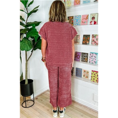 Rose Pink Mineral Wash Corduroy Short Sleeve and Crop Pants Set