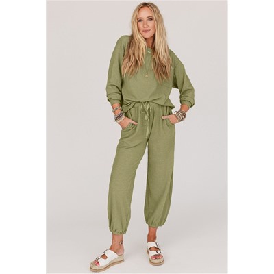 Laurel Green Waffle Knit Long Sleeve Top Drawstring Joggers Set