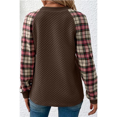 Brown Plaid Raglan Sleeve Sweatshirt