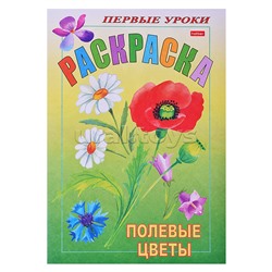 Раскраска. Посмотри и раскрась. Первые уроки Полевые цветы