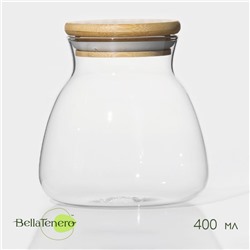 Банка стеклянная для сыпучих продуктов с бамбуковой крышкой BellaTenero «Бамбук», 400 мл, 9,5×9,5 см