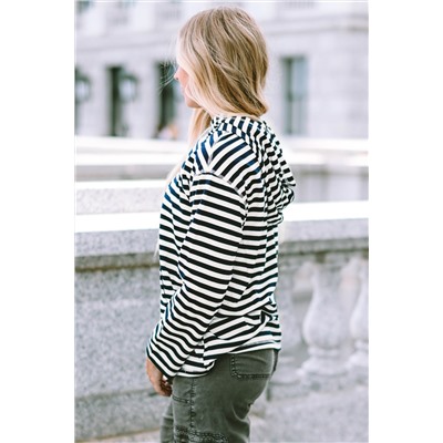 Stripe Kangaroo Pocket Drawstring Hoodie