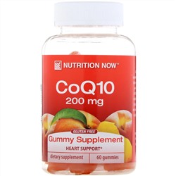 Nutrition Now, коэнзим Q10, со вкусом натурального персика, 200 мг, 60 жевательных мармеладок