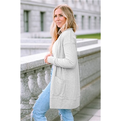 Beige Thermal Waffle Knit Pocketed Cardigan