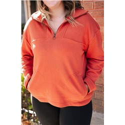 Orange O-ring Zipper Pocketed Plus Size Sweatshirt