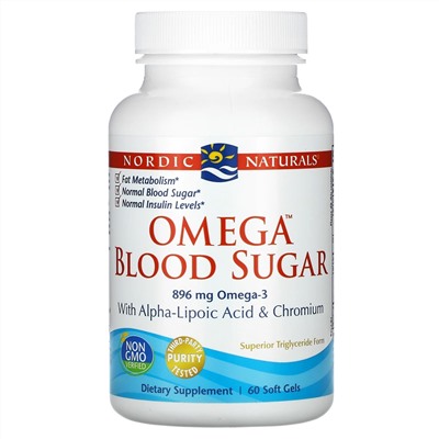 Nordic Naturals, Omega Blood Sugar, пищевая добавка с омега-3 для поддержания уровня глюкозы в крови, 896 мг, 60 капсул