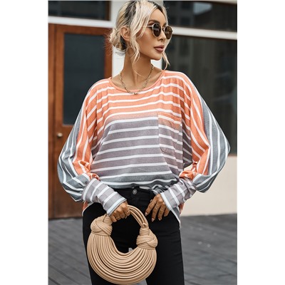 Stripe Gradient Chest Pocket Long Sleeve Top