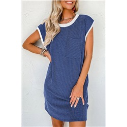 Sail Blue Rib Textured Cap Sleeve T-Shirt Dress