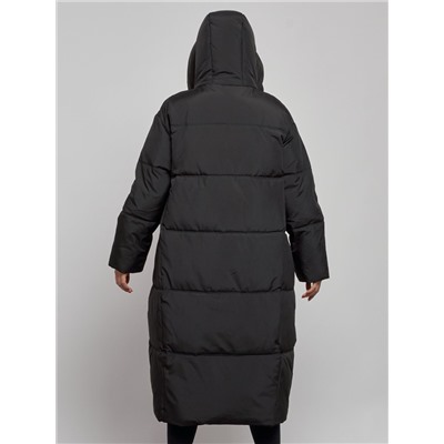 Пальто утепленное молодежное зимнее женское черного цвета 52396Ch