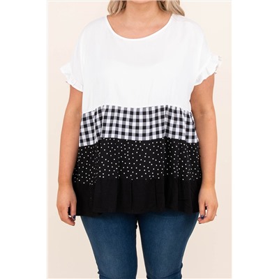 White Plaid Dot Ruffled Plus Size Babydoll Top