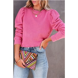 Rose Vintage Washed Puff Sleeve Sweatshirt