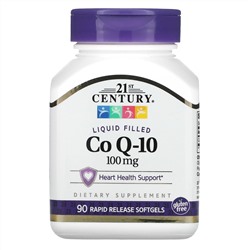 21st Century, жидкий кальций с коэнзим Q10, 100 мг, 90 мягких таблеток с быстрым высвобождением