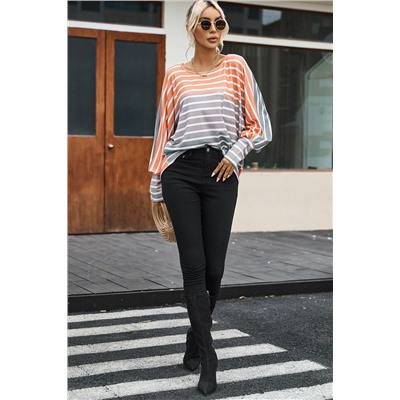 Stripe Gradient Chest Pocket Long Sleeve Top