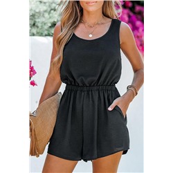 Black Knotted Backless Elastic Waist Sleeveless Romper